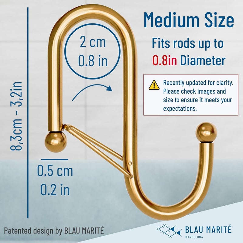 Blau Marité 10-Pack Metal S Hooks for Hanging – Heavy-Duty S-Shaped Hook with Safety Buckle – Fits Bars up to 0.8 In – Anti-Drop S-Hooks for Kitchen, Bathroom, Closet & Pot Racks – Gold (Medium) - Image 3